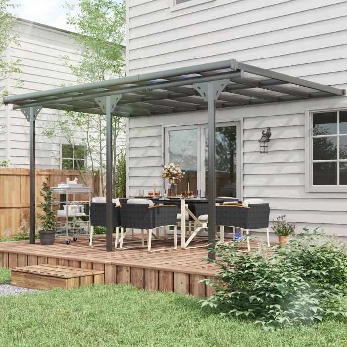  Pergola montata pentru gradina din policarbonat si aluminiu, montare reglabila, gri [2]