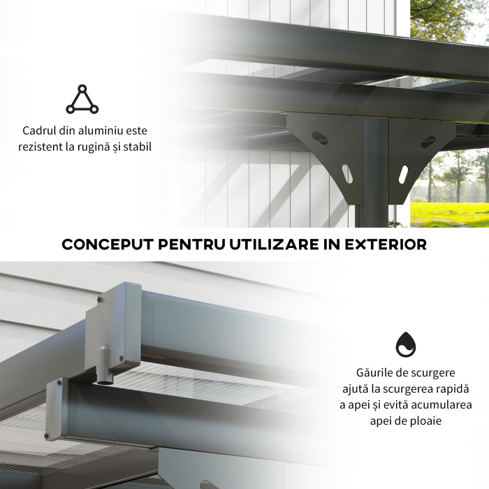  Pergola montata pentru gradina din policarbonat si aluminiu, montare reglabila, gri [6]