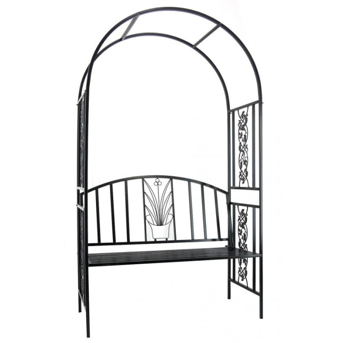 Pergola pentru gradina cu banca, structura metalica solida, 122x58x203 cm, negru [4]