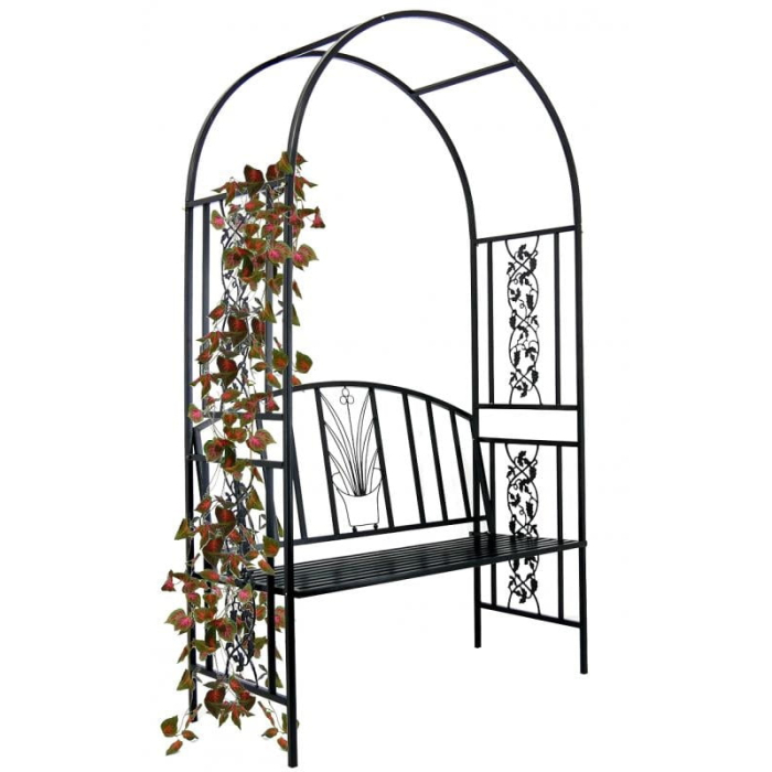 Pergola pentru gradina cu banca, structura metalica solida, 122x58x203 cm, negru [3]