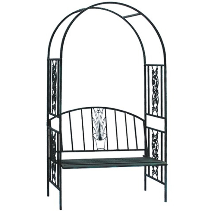 Pergola pentru gradina cu banca, structura metalica solida, 122x58x203 cm, negru [10]