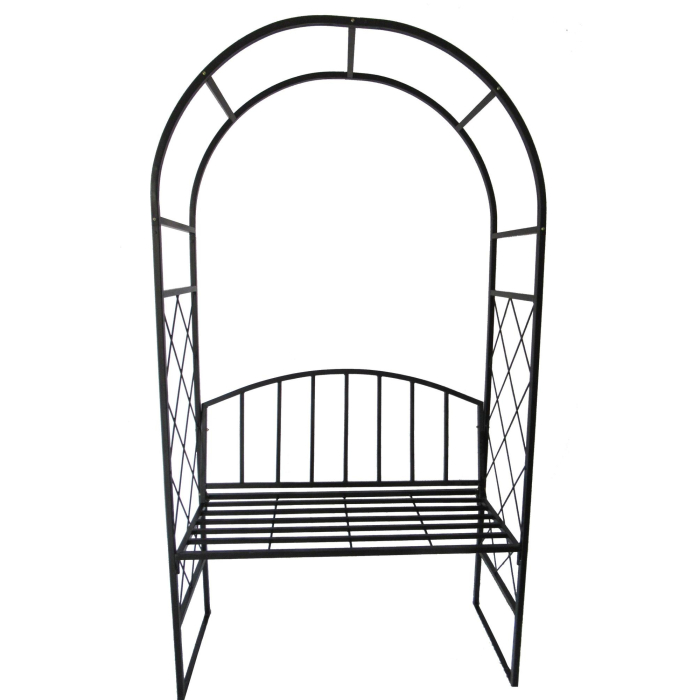 Pergola pentru gradina cu banca, structura otel, design arcuit, 115x45x208 cm, negru [3]