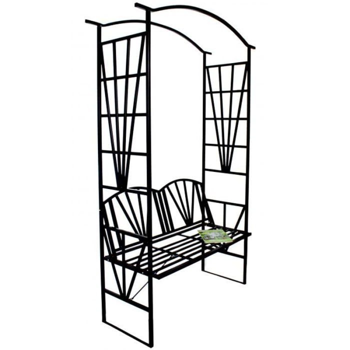 Pergola pentru gradina cu banca, suport plante cataratoare, structura otel, 114x45x208 cm, negru [5]
