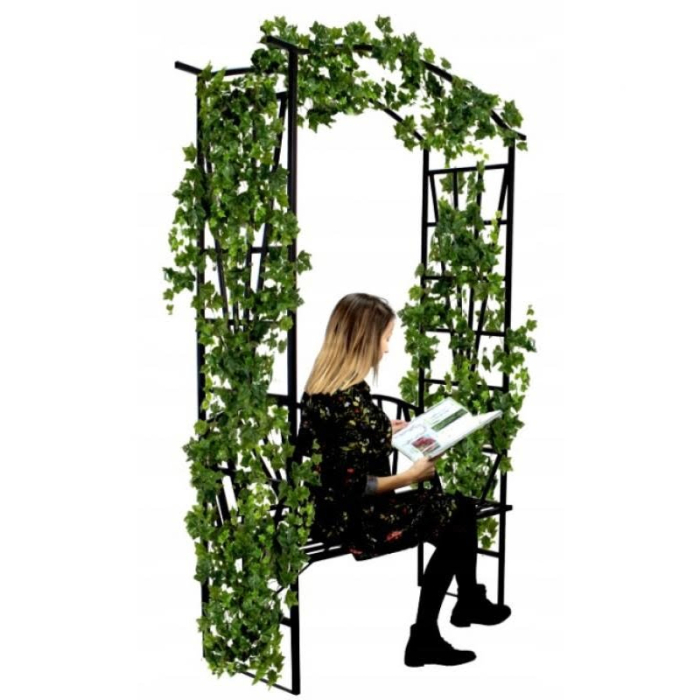 Pergola pentru gradina cu banca, suport plante cataratoare, structura otel, 114x45x208 cm, negru [8]