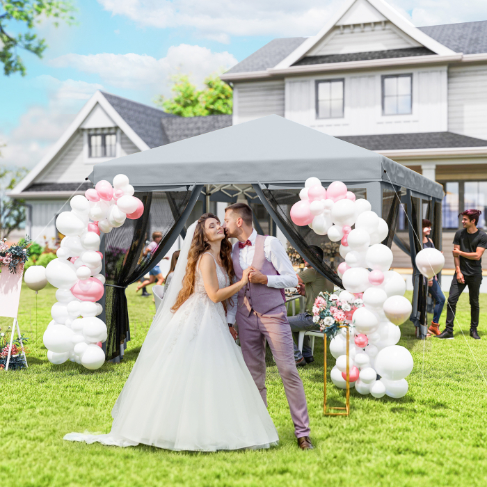  Pergola Pliabila cu 6 Plase de tantari, Pergola de Gradina cu Structura din Otel, 591x297 cm, Crem Alb [8]