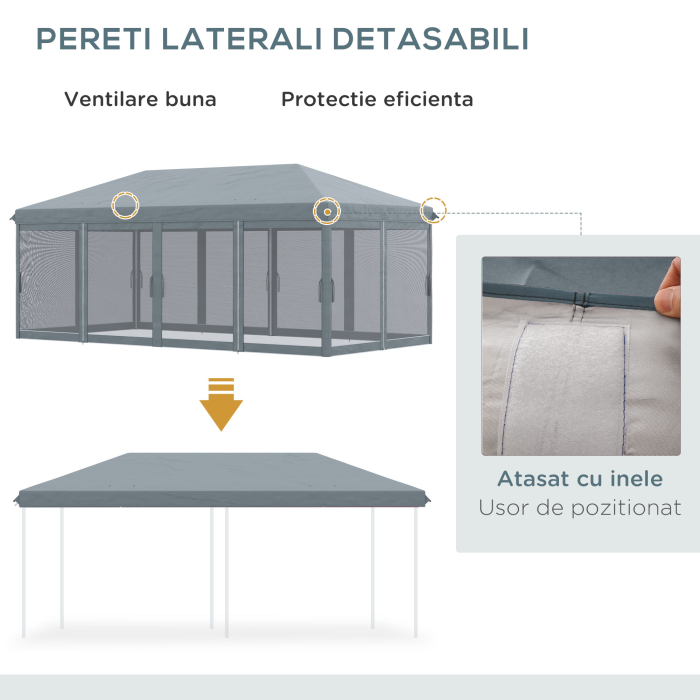  Pergola Pliabila cu 6 Plase de tantari, Pergola de Gradina cu Structura din Otel, 591x297 cm, Crem Alb [6]