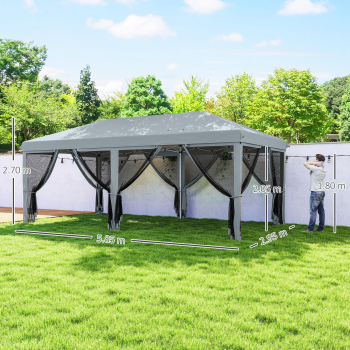  Pergola Pliabila cu 6 Plase de tantari, Pergola de Gradina cu Structura din Otel, 591x297 cm, Crem Alb [3]