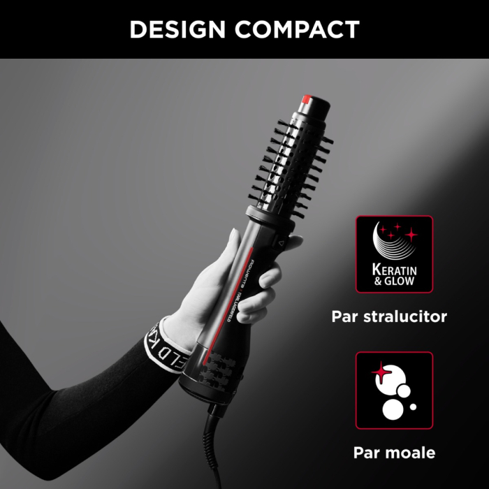 Peria rotativa cu aer cald Rowenta Karl Lagerfeld Pro Stylist CF961LF0, 750W, tehnologie Pro Dual Motion, generator de ioni, înveliş exclusiv Keratin & Glow, cablu 1.8m, negru&rosu [11]
