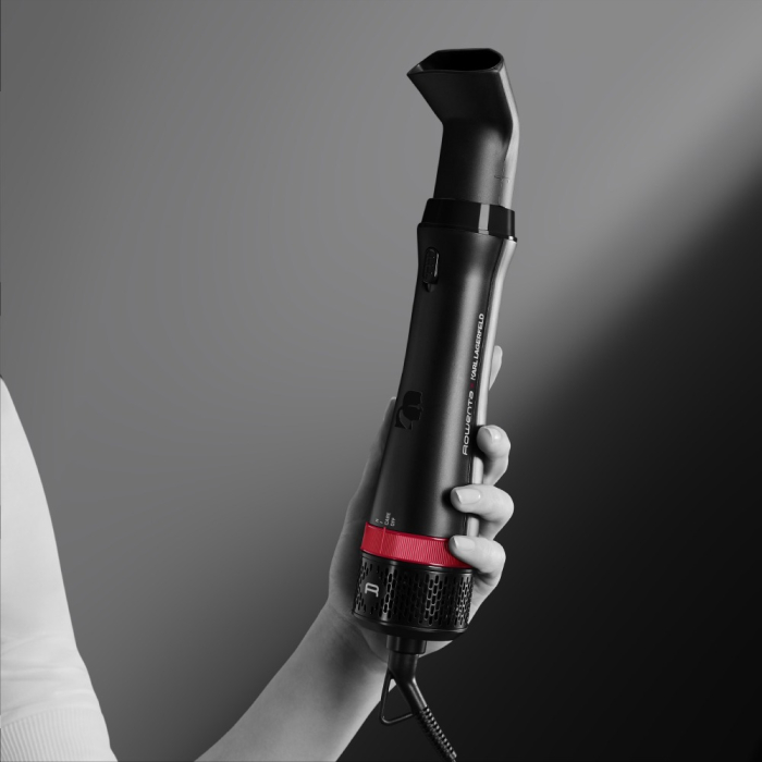 Perie cu aer cald Rowenta x Karl Lagerfeld Express Style CF635LF0, 800W, cablu rotativ 360°, 3 trepte de viteza / temperatura, 5 accesorii, invelis Keratin & Glow, functie hair respect, negru [9]