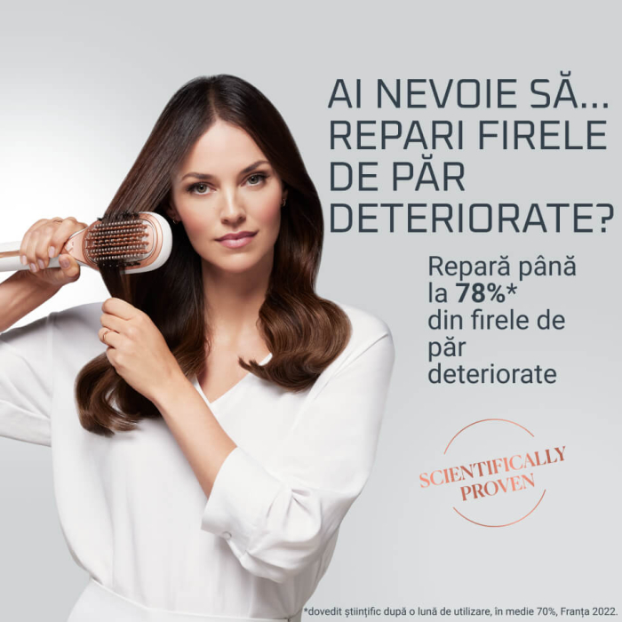 Perie de par reparatoare cu abur Rowenta Hair Therapist™ CF9920F0, 165 W, tehnologie Thermal Care, invelis Keratin, oprire automata, afisaj LED, alb [5]