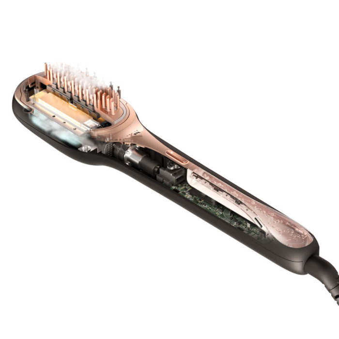 Perie de par reparatoare cu abur Rowenta Hair Therapist™ CF9940F0, 165 W, tehnologie Thermal Care, invelis Keratin, oprire automata, afisaj LED, geanta pentru transport, negru/maro [15]