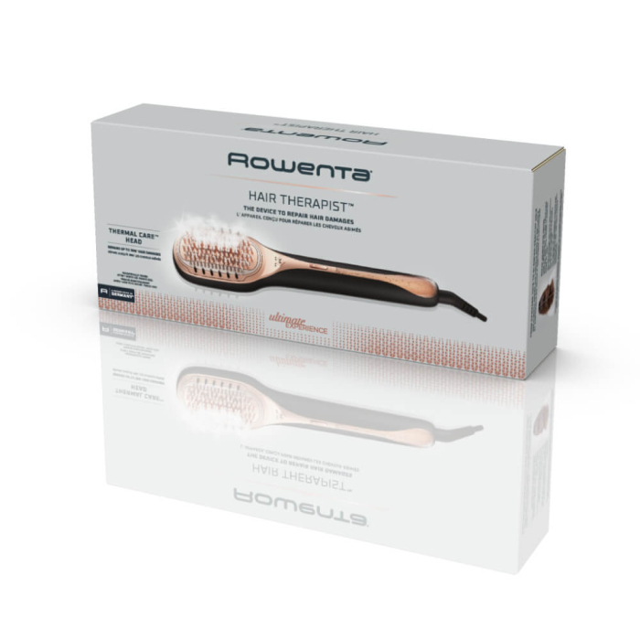 Perie de par reparatoare cu abur Rowenta Hair Therapist™ CF9940F0, 165 W, tehnologie Thermal Care, invelis Keratin, oprire automata, afisaj LED, geanta pentru transport, negru/maro [16]
