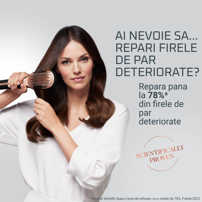 Perie de par reparatoare cu abur Rowenta Hair Therapist™ CF9940F0, 165 W, tehnologie Thermal Care, invelis Keratin, oprire automata, afisaj LED, geanta pentru transport, negru/maro [6]