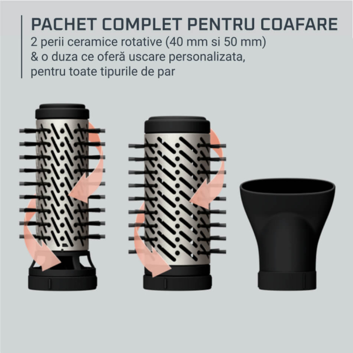 Perie rotativa cu aer cald Rowenta Brush Activ UB9530F0, 1000W, 2 trepte de viteza/temperatura, 2 perii rotative 40/50mm, concentrator aer, husa inclusa, functie jet de aer rece, generator de ioni, in [6]