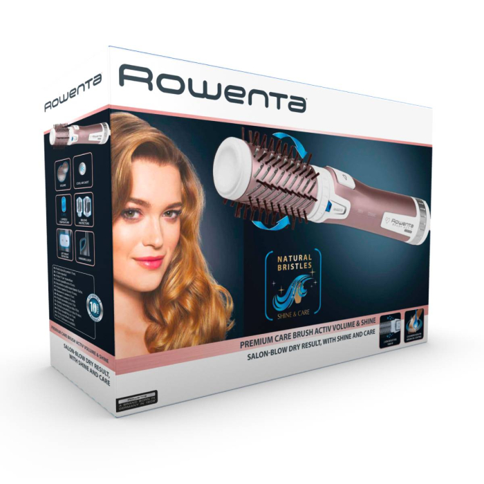 Perie rotativa Rowenta Brush Activ' Premium Care CF9540, 1000W, 2 trepte, 2 viteze, ionizare, 2 perii, Cashmere Keratin,  înveliş ceramic, roz [8]