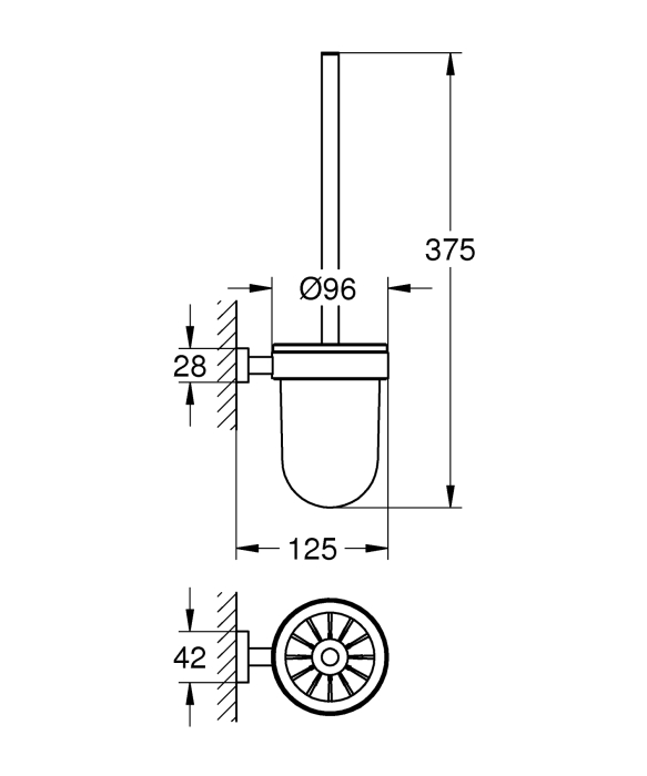 Perie WC Grohe 40513AL1, Essentials Cube, suport perie, fixare ascunsa, sticla, metal, mat, grafit [3]