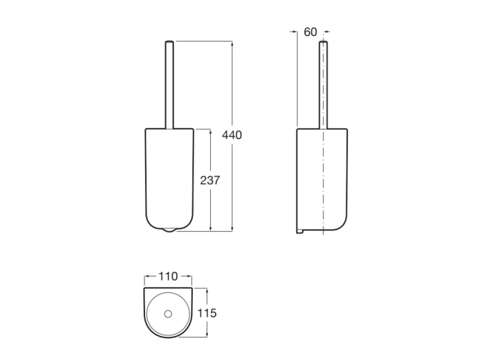 Perie WC Roca A3870ZE000, 115 mm, 400 mm, 2 orificii instalare, pe perete, metal, ceramica sanitara, Alb [2]