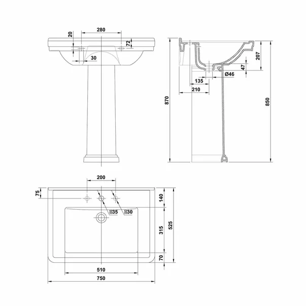 Piedestal pentru lavoar Gala Noble alb [3]