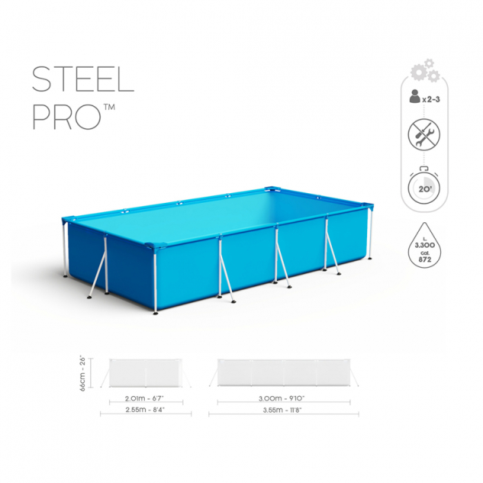 Piscina cadru metalic Bestway 56411 Steel Pro Frame, 300x201x66 cm, 3.300 litri, cu pompa de filtrare [10]