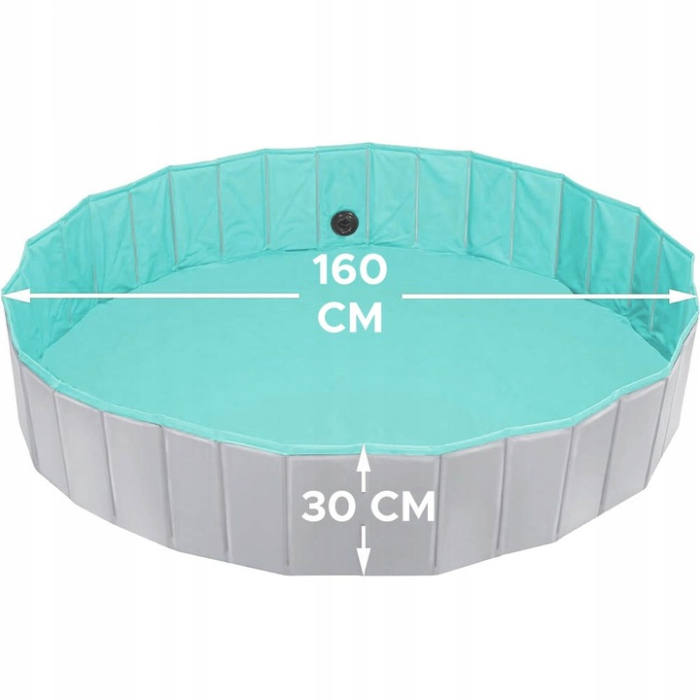 Piscina pliabila caini si copii, pereti MDF si plastic, valva scurgere, pliere rapida, D160xH30 cm, albastru [3]