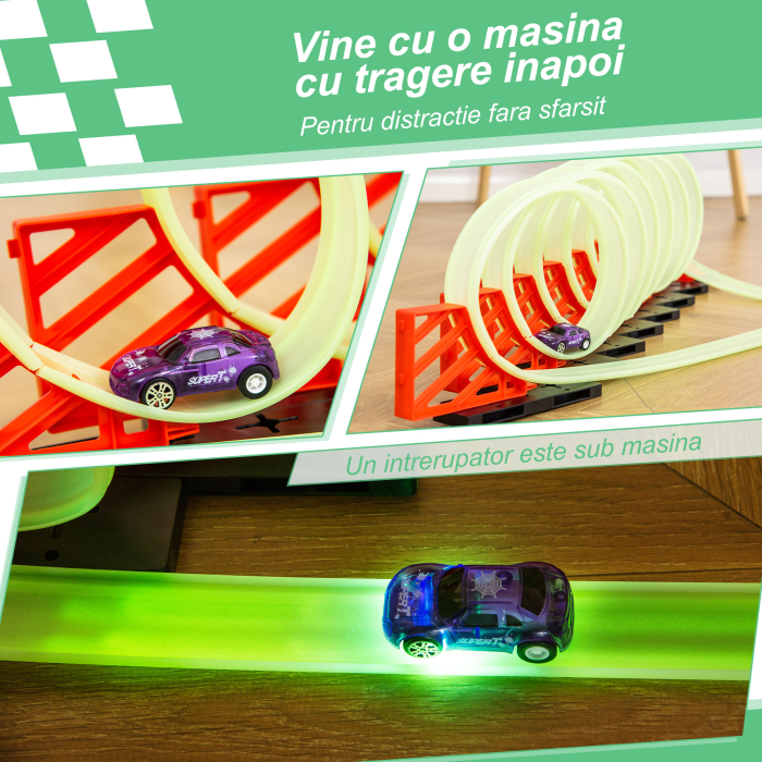  Pista pentru Masini cu Efecte Luminoase si Masina inclusa, pentru Copii de la 3-6 Ani, 86x67x21cm-Multicolora [6]