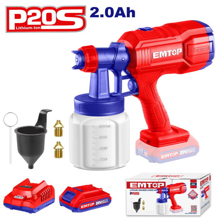Pistol de vopsit cu 1 acumulator 2.0Ah, 800ml - ELSG20256, EMTOP [1]