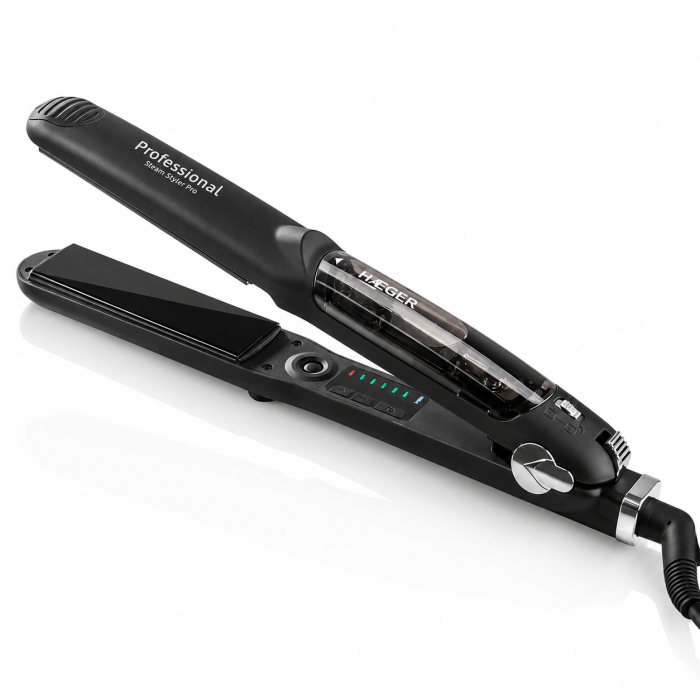 Placa de indreptat parul cu sistem de abur HAEGER STEAM STYLER PRO, Placi din titan, Temperatura reglabila 140-230 grade C, Maner rotativ, 6 temperaturi, Negru [3]