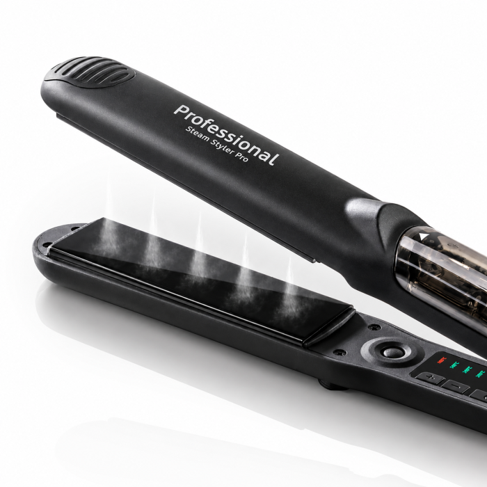 Placa de indreptat parul cu sistem de abur HAEGER STEAM STYLER PRO, Placi din titan, Temperatura reglabila 140-230 grade C, Maner rotativ, 6 temperaturi, Negru [2]