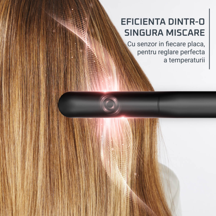 Placa de indreptat parul Rowenta Ultimate Experience SF8120F0, 5 trepte de temperatura, oprire automata, generatori de ioni, invelis ceramic cu titan, afisaj LED, tehnologie Thermocare, negru & auriu [9]