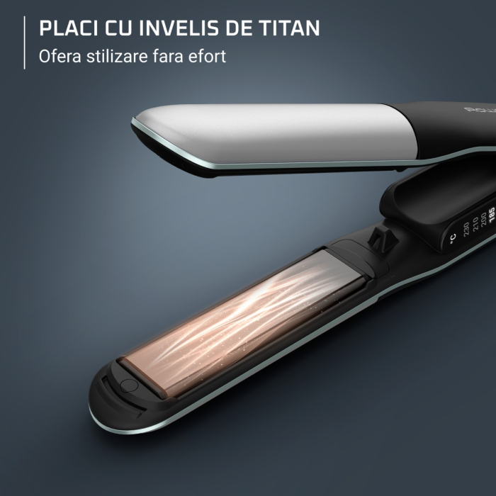 Placa de par 2 in 1 Rowenta Thermostyle SF7120E0, 6 trepte de temperatura, functie boost, incalzire rapida in 30s, placi cu invelis de titan, generator de ioni, temperatura ajustabila, stilizare 2 in  [6]