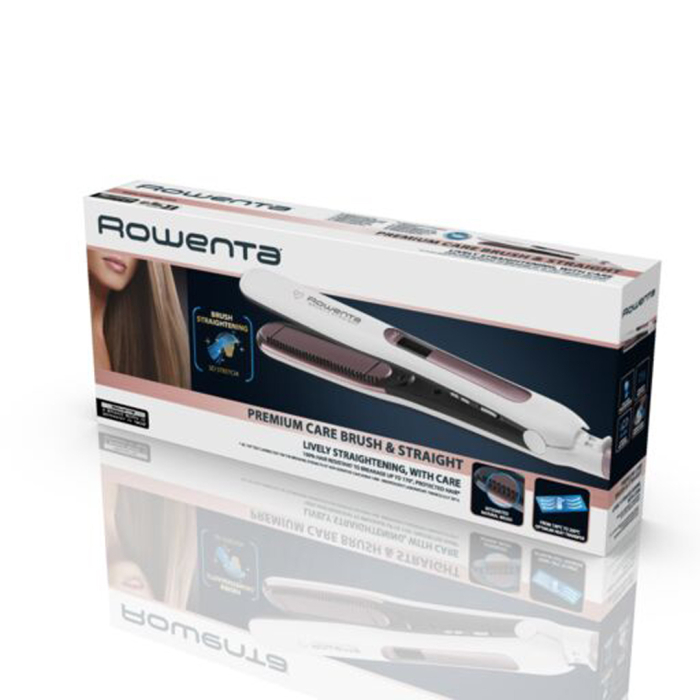 Placa de par Rowenta Brush&Straight Premium Care SF7510F0, LCD, 130 - 200 °C, perie integrata cu peri turali, placi mobile, ionizare, Cashmere Keratin, alb&mov [9]