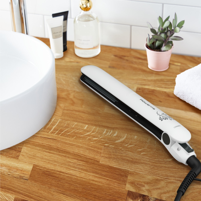 Placa de par Rowenta Easyliss Pure Collection SF1628F0, 200°C, invelis Ceramic Tourmaline, placi flotante, functie Straight & Curl, alb & gri [3]