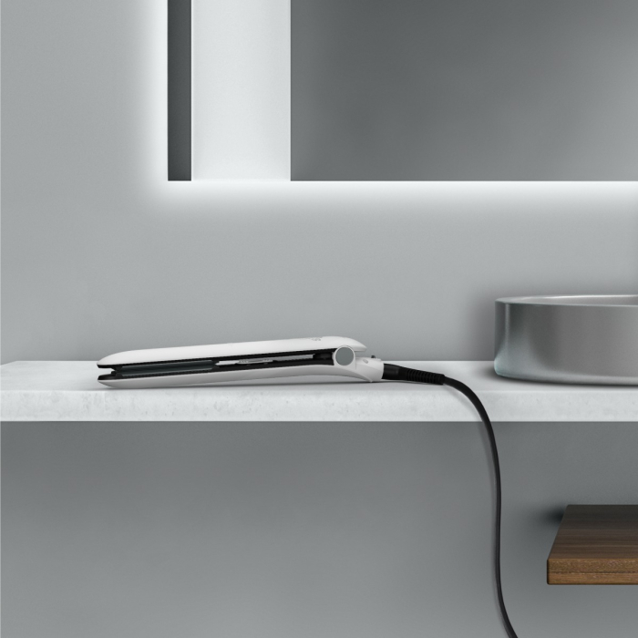 Placa de par Rowenta Easyliss Pure Collection SF1628F0, 200°C, invelis Ceramic Tourmaline, placi flotante, functie Straight & Curl, alb & gri [8]
