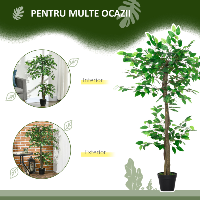 Planta Artificiala  Arbore de Ceai cu 546 de Frunze Realistice si Ghiveci din Ciment 120 cm Verde [4]