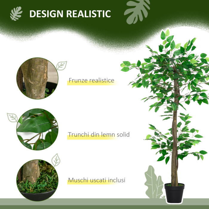 Planta Artificiala  Arbore de Ceai cu 546 de Frunze Realistice si Ghiveci din Ciment 120 cm Verde [5]