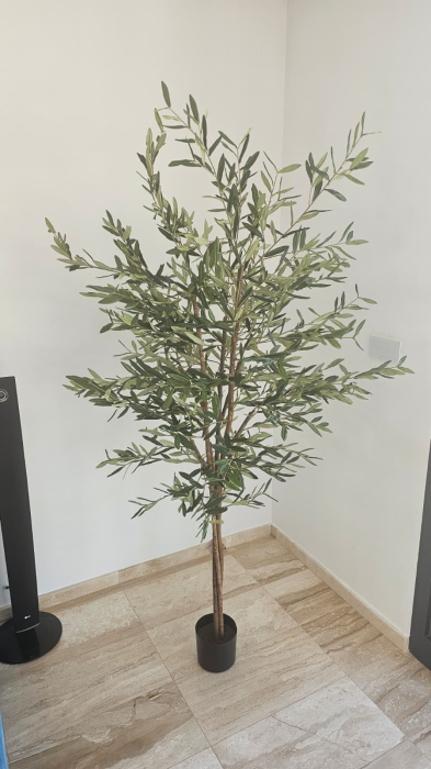 Planta artificiala maslin decorativ cu ghiveci, frunzis fin si ramuri bogate, fara intretinere, 80x80x210 cm, verde [3]