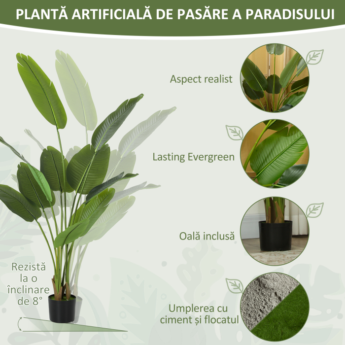 Planta Artificiala  de 160 cm cu 10 Frunze Verzi din PEVA si Vas de Ø16.5x13.5 cm [4]