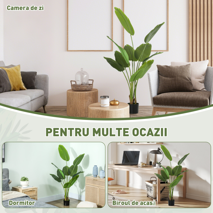 Planta Artificiala  de 160 cm cu 10 Frunze Verzi din PEVA si Vas de Ø16.5x13.5 cm [5]