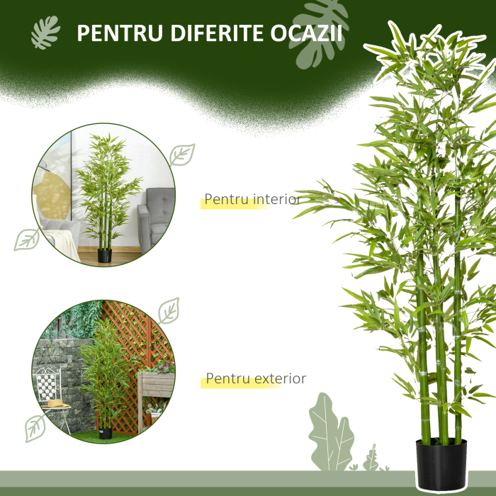  Planta Artificiala de Bambus 150 cm Inaltime cu Ghiveci Inclus pentru Interior si Exterior - Verde [6]