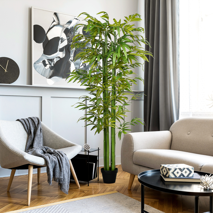  Planta Artificiala de Bambus, 180 cm, Realista, cu Ghiveci Decorativ pentru Living si Dormitor, Verde [2]