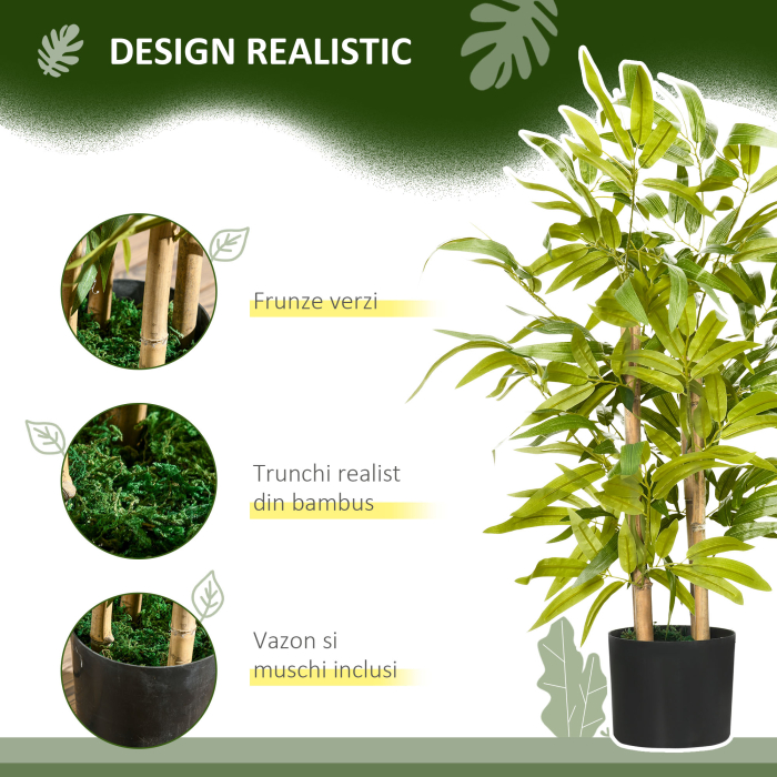  Planta Artificiala de Bambus, inaltime 60 cm, din Poliester si PP, Verde, cu Vas de Ciment Ø15x12.5 cm [4]