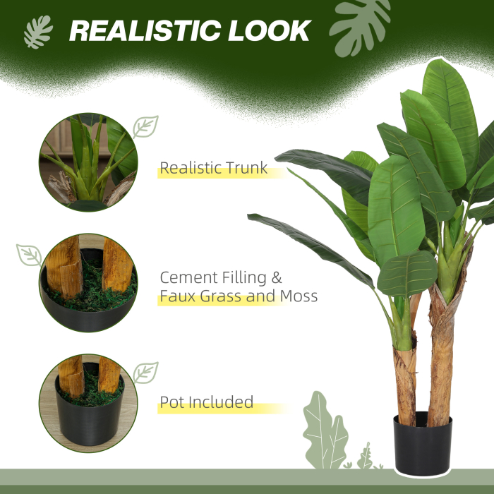  Planta artificiala de bananier, inaltime 120 cm, cu ghiveci inclus pentru interior, verde [4]