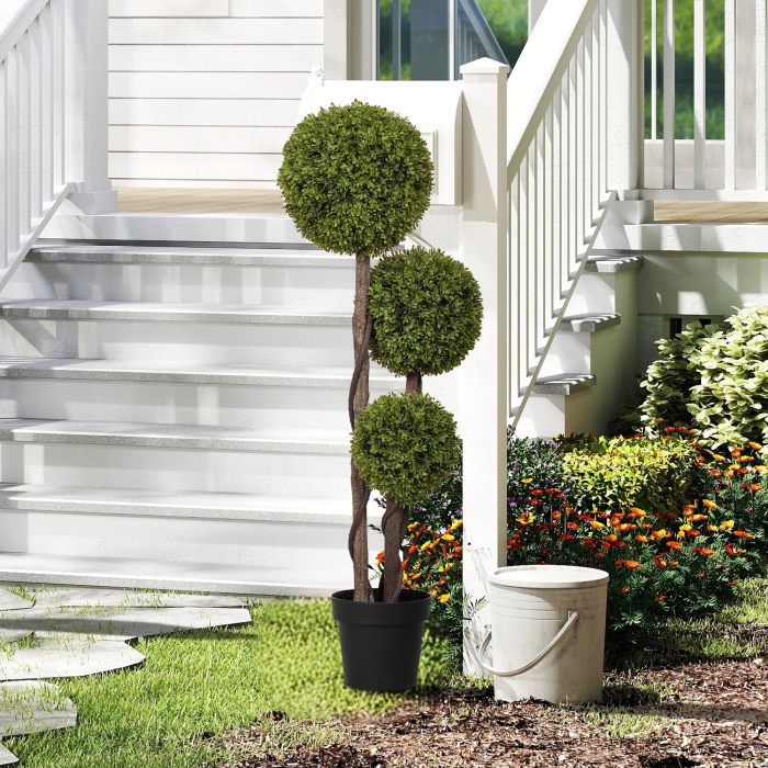  Planta Artificiala de Buxus cu 3 Sfere, Ghiveci Inclus si Baza intarita, Ø19,5x115 cm, Verde [2]