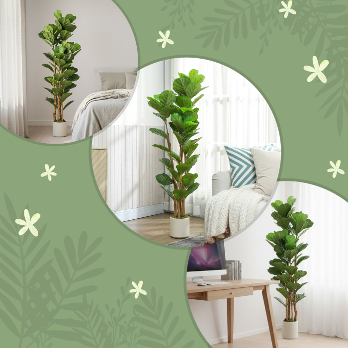  Planta Artificiala de Smochin Verde in PEVA si Lemn cu Ghiveci din PP si Baza din Ciment, 50x50x150 cm [7]