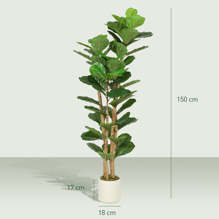  Planta Artificiala de Smochin Verde in PEVA si Lemn cu Ghiveci din PP si Baza din Ciment, 50x50x150 cm [3]