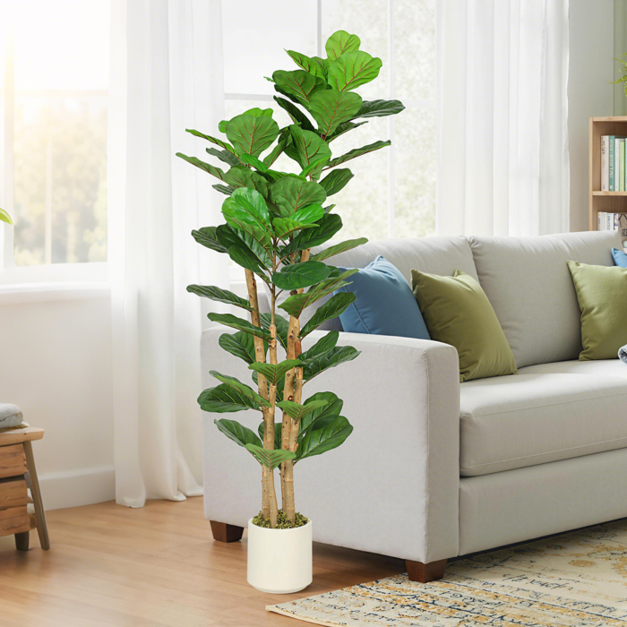  Planta Artificiala de Smochin Verde in PEVA si Lemn cu Ghiveci din PP si Baza din Ciment, 50x50x150 cm [2]