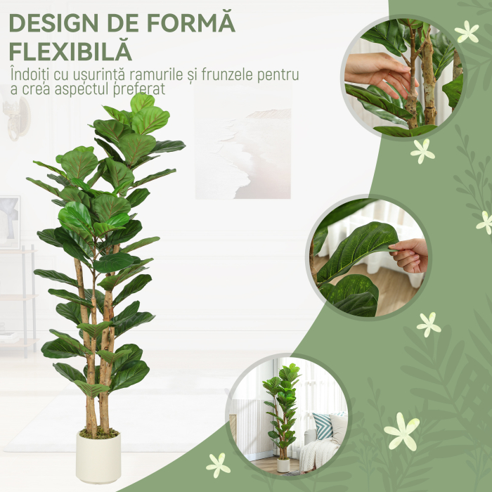  Planta Artificiala de Smochin Verde in PEVA si Lemn cu Ghiveci din PP si Baza din Ciment, 50x50x150 cm [6]