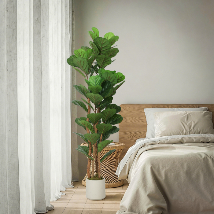  Planta Artificiala de Smochin Verde in PEVA si Lemn cu Ghiveci din PP si Baza din Ciment, 50x50x150 cm [9]