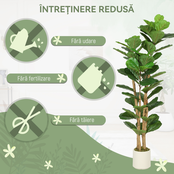  Planta Artificiala de Smochin Verde in PEVA si Lemn cu Ghiveci din PP si Baza din Ciment, 50x50x150 cm [5]