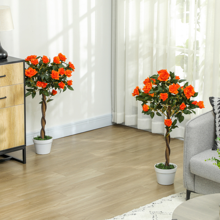  Planta Artificiala de Trandafir cu 21 de Flori Ø18x90 cm Portocaliu cu Vas [2]